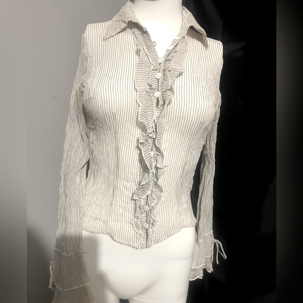 Sheer light grey pin striped top